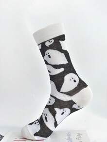 1/6 Pairs Men's Halloween Mid-Calf Socks, Personalized Ghost Design, Multi-Pack Plus Size Mid-Calf Socks - Multicolor - View 8