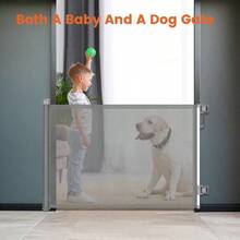 Puerta de  Retráctil para Bebés y Niños 86 x 180 cm, Barrera Protectora Ajustable para Escaleras, Puertas y Pasillos, Reja Infantil para el Hogar - Gris oscuro - Ver 5
