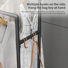 Heavy-Duty Vertical Coat & Hat Storage Rack, Thickened Steel Tube Sturdy & Wobble-Free, 3-Tier Partitioned Hanging Design, Side Hooks & Storage, Bottom Shoe Rack Shelf, Home Floor Standing Clothes Rack - Floor-length Style - View 9