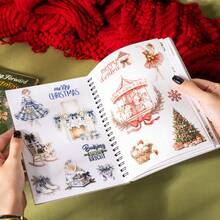 JotBox Christmas Themed Coil Sticker Book, Vintage Large Size Dual-Material Background Stickers - Looking Forward to Christmas - View 2