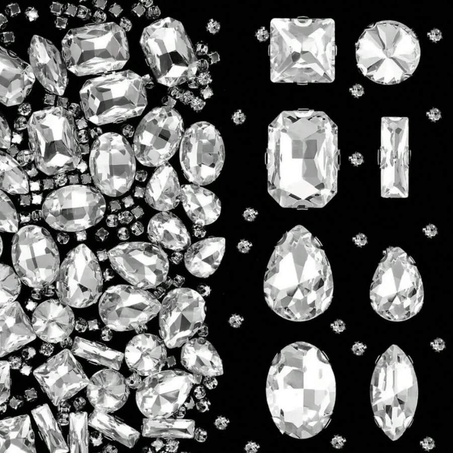 240pcs Large Sew-On Rhinestones, Clear Glass Crystal Gemstones, Metal Claw Setting, Mixed Shapes, Suitable For Jewelry, Clothing, Shoes, Costumes, Etc. - Multicolor - View 1