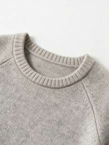 Women's Fall Winter Heathered Oatmeal Soft Cozy Fuzzy Knit Crew Neck Raglan Long Sleeve Sweater, Relaxed Fit Basic Casual Daily Office Commute Wear - Khaki - View 8