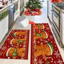 1pc Christmas Series Red Background Gingerbread Man Pattern Printed Faux Cashmere Surface TPR Bottom Doormat, Bathroom Mat, Kitchen Mat, Laundry Room Mat, Holiday Atmosphere Decor, Home Decor, Party Decor, Wedding Decor, Dining Kitchen Decor - Multicolor - View 5
