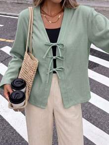 Women's Elegant Casual Bow Jacket Shirt, Suitable For All Seasons - Mint Green - View 3