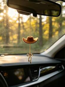 1pc Western Cowboy Hat Bow Pendant Car Interior Hanging Decoration, Car Decoration Accessory, Car Interior Ornament - A - View 1