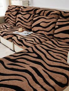 1 pièce Housse de coussin de canapé en peluche de coton doux, anti-salissure et adaptée aux animaux de compagnie, tissu cationique à rayures zébrées café et noir, jacquard brodé en peluche, housse de coussin de canapé épaisse multicolore riche automne/hiver, convient pour le dossier/1/2/3/4/L siège de canapé longue chaise - Multicolore - Voir 7