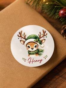 8/20/40pcs Customized Reindeer Name Stickers, Christmas Gift Box Use, Customized Round Christmas Gift Stickers Labels, Personalized Holiday Gift Labels, Personalized Cartoon Name Stickers, Christmas Gifts - Multicolor - View 6