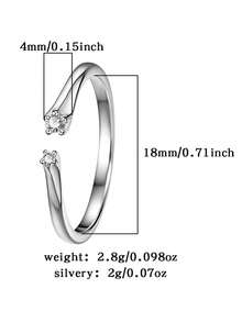 1pc Minimalist Gentle Style 925 Sterling Silver Open Ring With Single Small Round Diamond On Both Ends, Suitable For Women's Daily Commute Wear - Silver - View 3