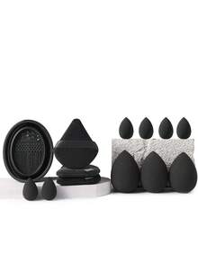 13 Pcs Total Black Makeup Accessory Set, Includes Beauty Sponges, Powder Puffs And Silicone Brush Cleaning Bowl. High Density Sponge Absorbs Less Foundation, Wet And Dry Dual Use For Natural Flawless Base Makeup - Black - View 1