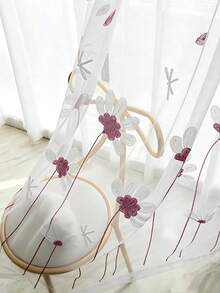 1PC Korean Style Gentle Daisy Embroidered Sheer Curtain Rod Pocket Falling Petals Dragonfly Pattern Decorative Sheer Window Curtain - Multicolor - View 6