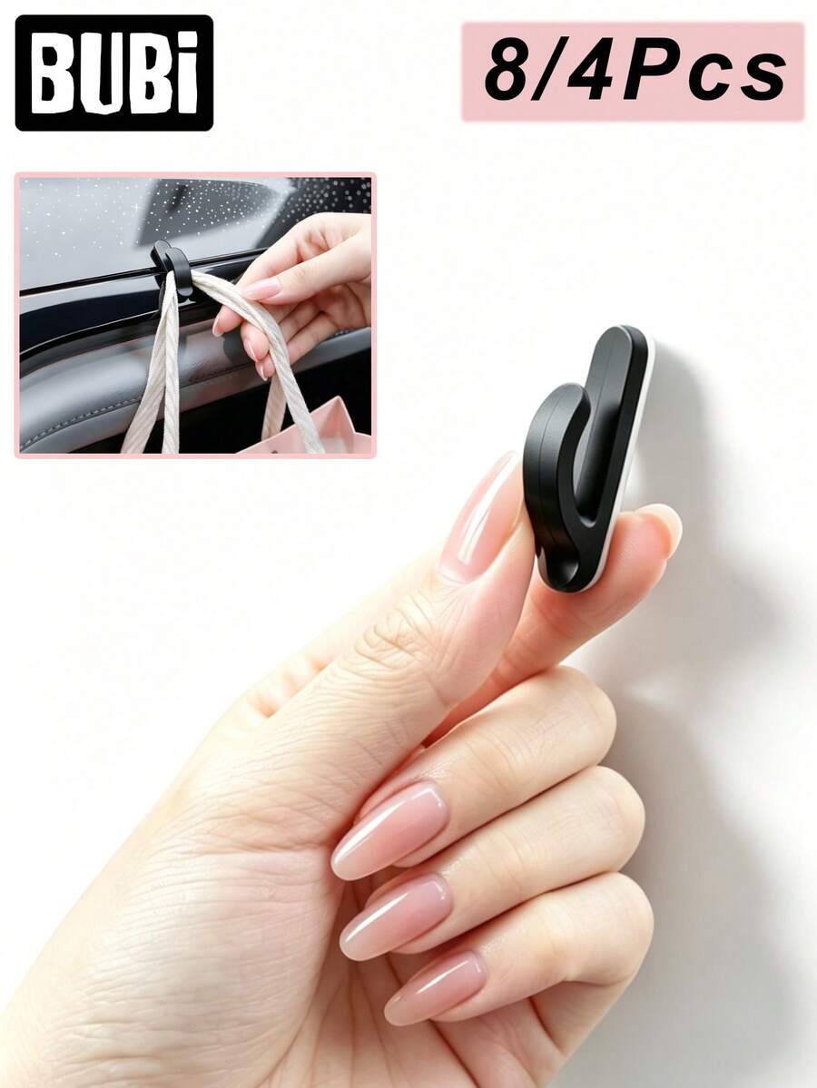 8/4Pcs Car Hooks Pasted Universal Dashboard Storage Organizer For Keys Purse Fashion Glasses Bag Mini Cute Hook Women Man Auto Interior Accessories Stuff
