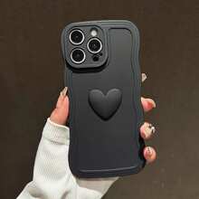 2件裝棕色與白色心形波浪時尚可愛個性優雅手機殼，適用於 iPhone 12 13 14 15 16 17 Pro Max - 黑與白 - 查看 2