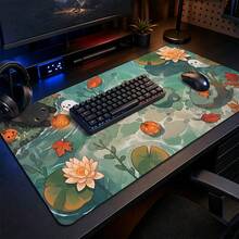 1pc Halloween Black Cat Ghost And Pumpkin Pond Print Extended Mouse Pad, Autumn Maple Leaf And Lotus Keyboard Desk Mat, Cute Desktop Decor - View 2