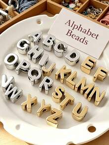 10pcs Optional Gold/Silver Large Hole 26 Uppercase Alphabet Beads Electroplated DIY Phone Chain Keychain Bag Charm Jewelry Accessories - Multicolor - View 2