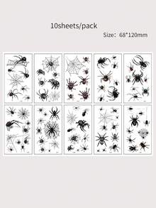 10pcs Spider Web Temporary Tattoo Stickers, Realistic Tattoo Decals For Men And Women, Halloween Party Use, Waterproof Fake Tattoos - Multicolor - View 9