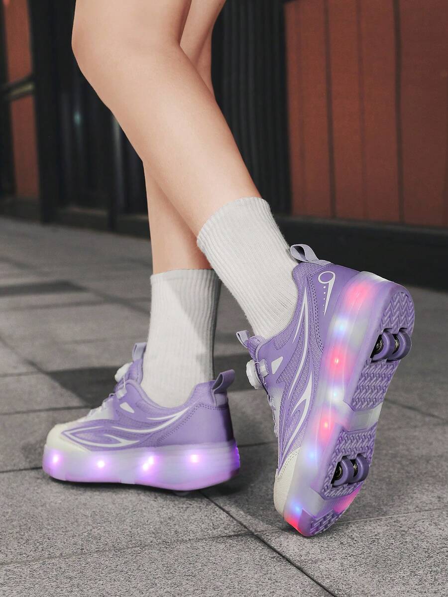 中性 LED 充電發光鞋，兒童輪滑鞋，多功能可變形輪鞋，適合四季穿著，附可拆卸輪子，適合戶外與運動滑行