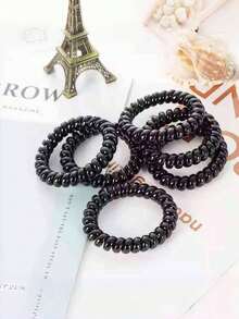 12/6pcs Black Plastic Hair Ties, Simple Large Waterproof Thick Seamless Ponytail Hair Bands, Strong Elastic Multi-Functional Rubber Hair Accessories - Black - View 3