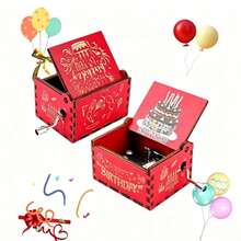 1pc Vintage Hand-Crank Wooden Music Box, Happy Birthday Song And Pattern, Suitable For Birthday, Anniversary, Valentine's Day And Other Occasions, Also Can Be Used As Home Decor Craft - A - View 2