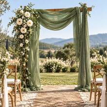 10pcs Sage Green Gauze Table Runner, Bohemian Style Sheer Table Runner, Rustic Semi-Transparent Gauze Table Decor, Suitable For Wedding Reception, Bridal Shower, Baby Shower, Birthday Party, Banquet, Farmhouse Dining Table, Table Centerpiece, Party And Home Decor - Sage Green - View 8