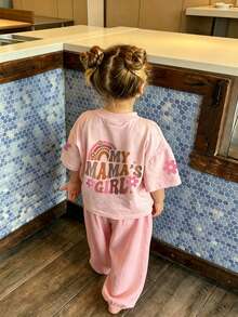 Baby Girls Minimalist "Mama's Girl" Letter Print Crew Neck Short Sleeve Cute Tee - Pink - View 8