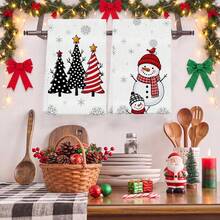 2pcs/Set Dish Towels, Winter Kitchen Towels, Seasonal Microfiber Dish Cloths With Classic Polka Dot Christmas Tree And Large/Small Snowman Designs, Seasonal Gift Home Decor, 40 X 60 Cm Kitchen Towels - Multicolor - View 3