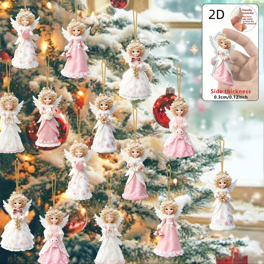 12/1pc 2D Flat Random Christmas Angel Guardian Pendant, Premium Wooden Christmas Tree Hanging Decoration, Holiday Decor > Holiday Hanging Decor > Holiday Pendant, Hanging Decoration/Home, Classroom, Office Party Birthday Gift - Holiday Gift, Christmas Decoration, Christmas Exclusive Gift - A - View 1