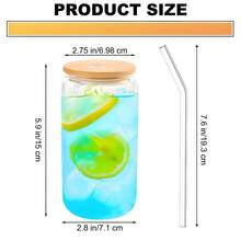 16oz Christmas Tree Pattern Glass Cup With Lid And Straw, Reusable Glass Water Cup, High-Quality Glass Jar Design, Suitable For Iced Coffee, Beer, Juice, Milk, Cold Drinks, Fashionable Glassware. Perfect Gift For Holiday Lovers - Multicolor - View 8