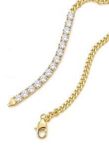1pc Stainless Steel Hip Hop Personalized Rhinestone Short Chain Choker Necklace For Women, Suitable For Daily Wear, Holiday Outfits, Dates, Parties - Gold - View 4