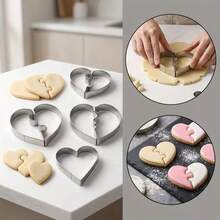 Creative Heart Puzzle Shaped Cookie Cutter 430 Stainless Steel Cookie Baking Cutter Heart Double Puzzle Fondant Stamp Mold, Suitable For Romantic Valentine's Day And Party Themes, Baking, Cheese, Cookies, Fruit, Sandwiches - Rust-Proof Metal Pastry Tool - View 1