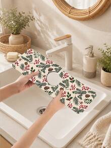 1pc Sink Faucet Absorbent Mat, Christmas Decoration Pattern, Drainage Mat, Suitable For Kitchen, Bathroom Sink, Countertop, Drainage Mat, Diatomaceous Earth Material, Trimmable, Quick-Dry Mat - Multicolor - View 9