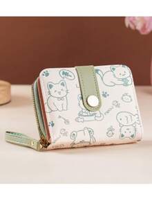 Women's Mini Wallet, Cute Cat Pattern, Small Zipper Coin Purse With Multiple Card Slots And Wrist Strap - Lightweight And Portable, Can Hold Cash, ID Cards And Coins, Large Capacity Short Wallet, Fashionable And Cute Faux Leather Coin Purse, Suitable For Daily Use, Commuting To Work, Also An Ideal Gift For Friends And Family. - Multicolor - View 6