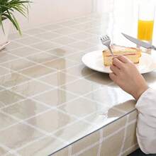 1pc PVC Transparent Tablecloth, Waterproof & Heat-Resistant Soft Glass Dining Table Mat, Waterproof & Oil-Proof Clear Desk Pad, Heat-Resistant Table Protector Mat For Student Desk, Computer Desk, Home Furniture, Suitable For Dining Table, Office Desk, Computer Desk, Coffee Table, Study Desk, Various Sizes - Transparent - View 12