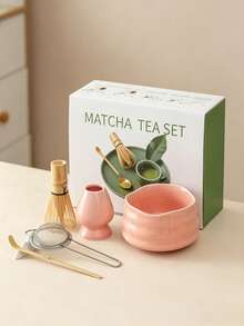 4pcs Matcha Bowl Set Including Matcha Whisk, Matcha Scoop, Matcha Bowl And Matcha Stand, Japanese Style Matcha Tea Set Gift Box - Multicolor - View 2