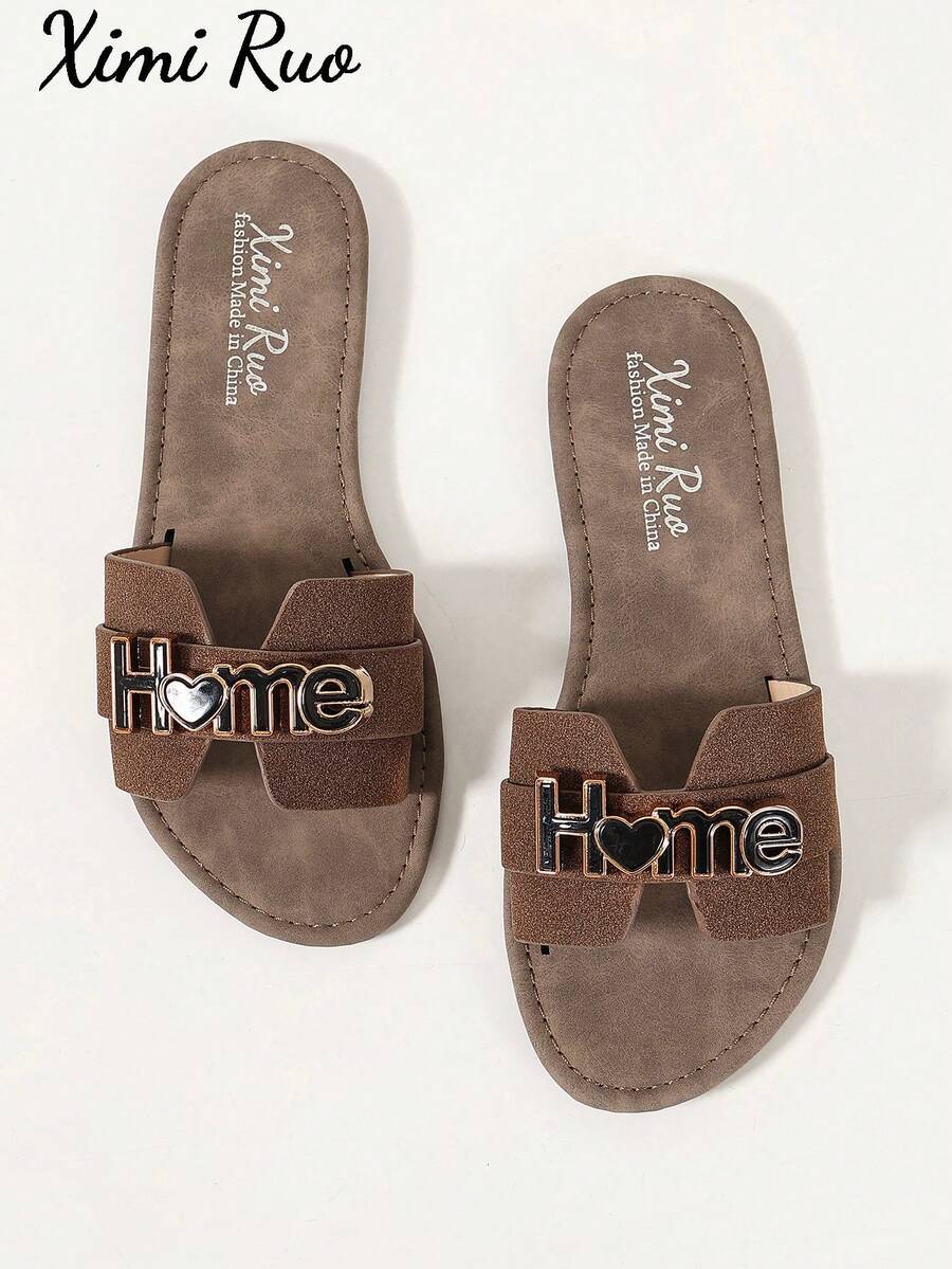 Ximi Ruo Women's Korean Style Casual Flat Slide Sandals, Open Toe Woven Roman Sandals, Summer Spring Autumn New Fashion French Style Beach Apartment Outdoor Shoes For Skirts - Camel - View 1