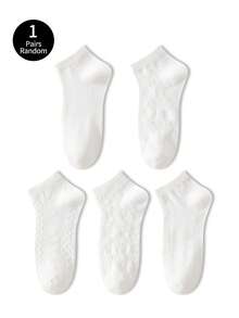 ZUJO 1 Pasang/5 Pasang Kaos Kaki Pendek Rajut Kabel Putih Polos dengan Trim Renda Jala untuk Wanita, Sederhana & Nyaman, Cocok untuk Musim Semi, Gugur, dan Musim Panas - Putih - View 7