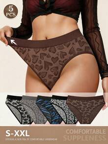 5pcs Women's Sexy Low Waist Seamless Panties, Color Block Print, Soft And Comfortable - Multicolor - View 5