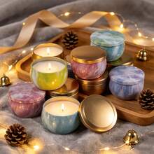 HIZTGHC 16pcs 2.2oz Marble Pattern Candle Jars With Lids, Round Empty Candle Containers, Colorful Metal Candle Holders, DIY Candle Making, Handmade Crafts And Gift Storage Jars - Multiple Styles - View 2