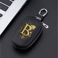 A-Z Letter Fashionable PU Black Car Keychain Protective Case With Zipper And Keychain, Car Keybox, Car Keychain, Men's Gift, Valentine's Day Gift, Per - Multicolor - View 11