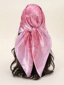 1pc Women's Fashion Palace Luxurious Geometric Satin Print Headscarf, Lightweight & Breathable Bandana - Pink - View 7