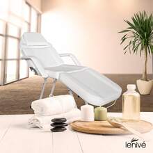 Cama para Faciales y Tatuajes con Banco Ajustable Color Blanco 76x64x53 cm| Cama de Masaje con Cabecera y Reposapiés Ajustables| Tapizado en Vinipiel con Brazos| Estructura de Metal Resistente| para Salón de Belleza Clínica y Spa| Fácil de Limpiar - Blanco - Ver 5