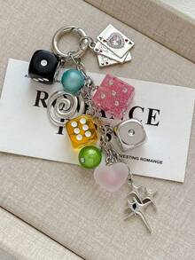 Y2K Dice Beaded Bag Charm Keychain With Playing Card Heart Star Pendants Cute Kawaii Aesthetic Purse Accessory, Street Style Handbag Decoration - Multicolor - View 9