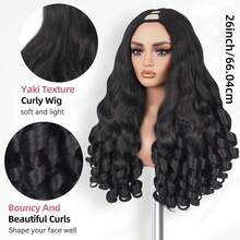V-Part Curly Half Wig, Synthetic Fiber Half Wig, Glue-Free Instant Wear, Elastic Curly Hair, Secure Fit Breathable Cap, Quick Application - Black - View 3