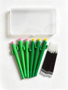 Set Pulpen Netral Berbentuk Kaktus Kreatif 7/17 buah, Termasuk Kotak Pulpen, Pulpen Silikon Menarik dengan Nilai Estetika Tinggi, Dilengkapi dengan Isi Ulang Tinta Hitam 0,5 mm, Set Alat Tulis Belajar Harian Siswa, Wajib Dimiliki Saat Kembali ke Sekolah. - kaktus - View 11