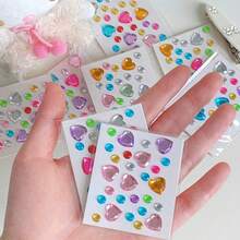 5Pcs/10Pcs Camera Stickers Ins Style Heart Diamond Stickers 3D Decorative Glitter Hand Account Stickers Crystal Phone Decorative Stickers Makeup Decals DIY Handmade Decorative Materials, Random Color - Multicolor - View 2