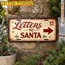 Letter To Santa Christmas Sign, Vintage Plaque, Decorative Wall Decor And Ornament, 2D Flat, Envelope Arrow Mailing Sign, Cream Red Seasonal Message Wall Decoration, Suitable For Home And Classroom Children's Letter-Writing Corner (Random Style) - A - View 4
