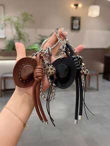 Yogodlns Lucky Cowboy Hat Keychain Pendant, Handmade Braided Rope & Faux Leather Charm, Car Key Bag Accessory, Decorative Design Key Ring - Multicolor - View 6