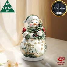 2D Flat 1pc Rotating Base Acrylic Snowman Christmas Tree Ornament, 360° Rotating Desktop Decoration, Green Snowman With Gold Accents, Harmonious Color Scheme, Suitable For Holiday Home And Office - A - View 5