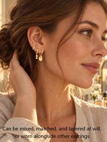 4pcs/Set (4pcs/Ear Sold) Women's Gold Earrings, Delicate Layered Earrings, Pearl Pendant Earrings, Fashion Jewelry Gift, Suitable For Women's Daily, Party, Gathering, Holiday Wear - Gold - View 5