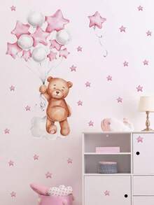 1pc Bear & Balloon Pattern Wall Sticker, Stickers, Wall Decal, Vinyl Decal For Home Decorations, Spring Decoration Items Refresh Your Home, Festival Decoration Stickers Gifts Birthday Graduation - Multicolor - View 3