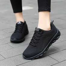 Casual Sports Shoes, Mesh Slip-On Fitness Running PU Material Sneakers - Black - View 4